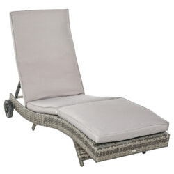 Outsunny Patio Wicker Chaise Lounge Chair, Outdoor PE Rattan Sun lounger with Adjustable Backrest and 2 Wheels