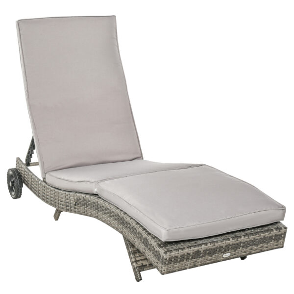 Outsunny Patio Wicker Chaise Lounge Chair, Outdoor PE Rattan Sun lounger with Adjustable Backrest and 2 Wheels