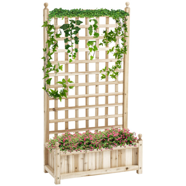 Outsunny Planter with Trellis for Climbing Vines, Wood Raised Beds for Flower, Indoor Outdoor, 58W x 21.5D x 15Hcm, Natural Aosom UK