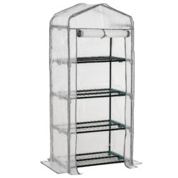 Outsunny Portable Mini Greenhouse, 4 Tier, Metal Frame with PE Cover, Plant Grow Shed, 160H x 70L x 50W cm, White. Aosom UK