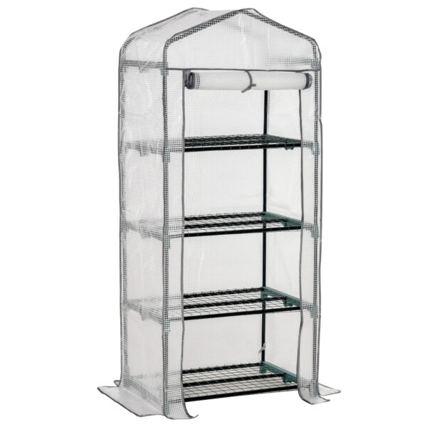Outsunny Portable Mini Greenhouse, 4 Tier, Metal Frame with PE Cover, Plant Grow Shed, 160H x 70L x 50W cm, White. Aosom UK