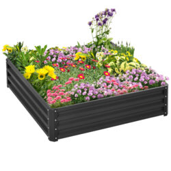 Outsunny Raised Garden Bed Box with Weatherized Steel Frame for Vegetables, Flowers, & Herbs, 120 x 120 x 30cm, Grey Aosom UK