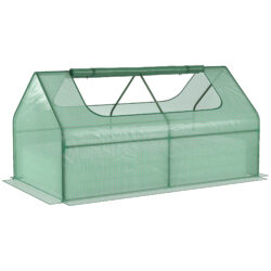Outsunny Raised Garden Bed w/ Greenhouse, Steel Planter Box w/ Plastic Cover, Roll Up Window for Flowers, Herbs, 185L x 95W x 92H cm, Green Aosom UK