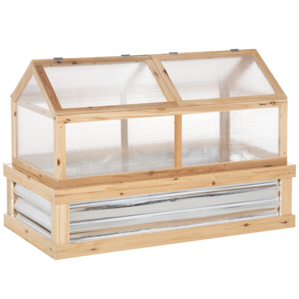 Outsunny Raised Garden Bed with Greenhouse Top, Garden Wooden Cold Frame Greenhouse Flower Planter Protection, 122x 61 x 81.7cm, Natural Aosom UK