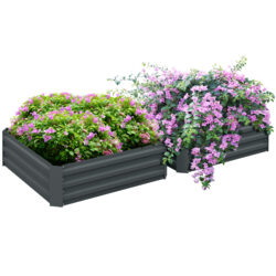 Outsunny Raised Garden Beds: Elevated Galvanised Planter Boxes for Flowers & Herbs, Dark Grey, 100x100x30cm