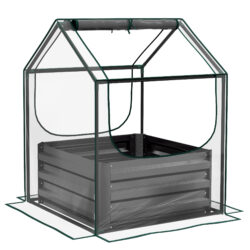 Outsunny Raised Planter Box with Greenhouse Cover, Metal Garden Bed for Vegetables and Herbs, Clear/Dark Grey Aosom UK