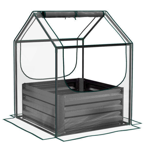 Outsunny Raised Planter Box with Greenhouse Cover, Metal Garden Bed for Vegetables and Herbs, Clear/Dark Grey Aosom UK