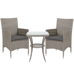 Outsunny Rattan Bistro Set, 2 Seater Outdoor Chair Table Set, Garden Furniture, Waterproof, Washable Cushions, Grey Aosom UK