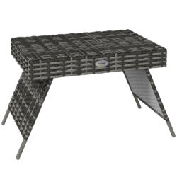Outsunny Rattan Coffee Table, Foldable Metal Frame Side Table for Outdoor, Garden, Lawn, Mixed Grey Aosom UK