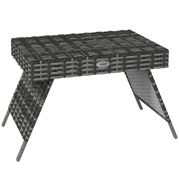 Outsunny Rattan Coffee Table, Foldable Metal Frame Side Table for Outdoor, Garden, Lawn, Mixed Grey Aosom UK