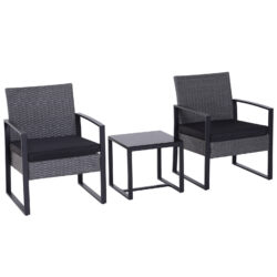 Outsunny Rattan Garden Bistro Set, 2 Seater Patio Furniture with Sofa, Coffee Table & Chairs, Grey Aosom UK