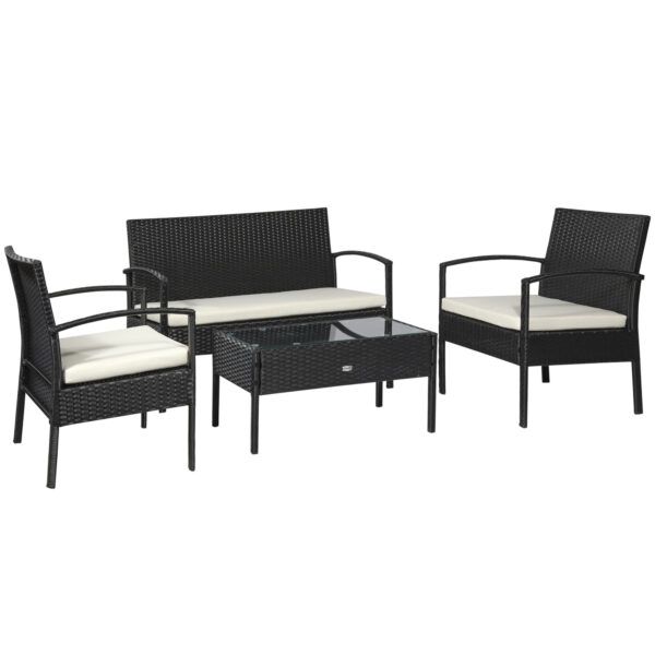 Outsunny Rattan Garden Lounge Set: 4-Seater Wicker Sofa & Table, Outdoor Patio Furniture, Monochrome Black & Cream Aosom UK