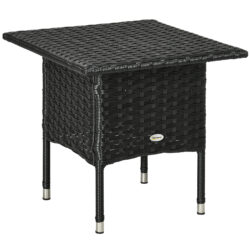 Outsunny Rattan Side Table, Weather-Resistant Outdoor Coffee Table with Durable Plastic Board, Full Woven Top for Garden, Balcony, Black Aosom UK