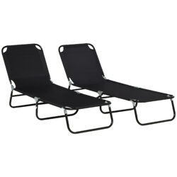 Outsunny Reclining Sun Loungers, Set of 2, Outdoor Day Bed with Steel Frame and Breathable Mesh, Black