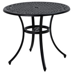 Outsunny Round Garden Table with Parasol Hole, 90cm Cast Aluminium Outdoor Dining Table for 2-4 for Balcony - Black