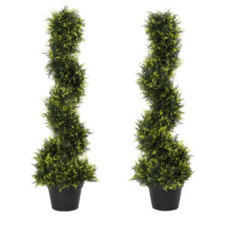 Outsunny Set Of 2 Artificial Tree 90cm/3FT Artificial Spiral Topiary Trees w/ Pot Fake Greenery Plant Home Office Garden Décor Green Aosom UK