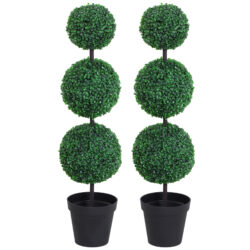 Outsunny Set of 2 Artificial Boxwood Ball Topiary Trees Potted Decorative Plant Outdoor and Indoor Décor (112cm) Aosom UK