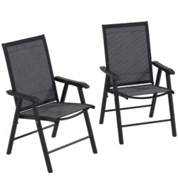 Outsunny Set of 2 Foldable Metal Garden Chairs Outdoor Patio Park Dining Seat Yard Furniture Dark Grey