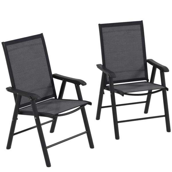 Outsunny Set of 2 Foldable Metal Garden Chairs Outdoor Patio Park Dining Seat Yard Furniture Dark Grey