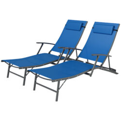 Outsunny Set of 2 Folding Sun Loungers for Garden, 4 Positions Adjustable Outdoor Chaise Lounge Chairs with Armrests, Pillows, Blue