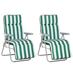 Outsunny Set of 2 Garden Patio Outdoor Sun Recliners Loungers Foldable Multi Position Relaxers Chairs w/ Cushions Fire Retardant Sponge Aosom UK