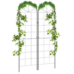 Outsunny Set of 2 Metal Garden Trellises: Climbing Plant Support Frames, Decorative Grid Design Aosom UK