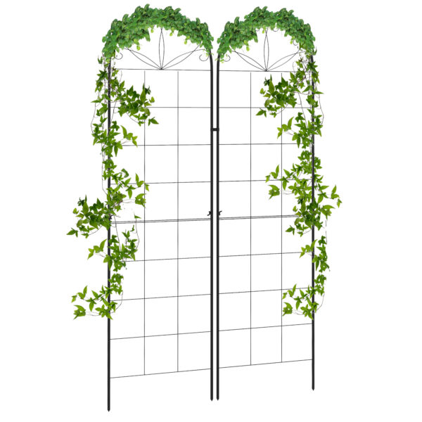Outsunny Set of 2 Metal Garden Trellises: Climbing Plant Support Frames, Decorative Grid Design Aosom UK