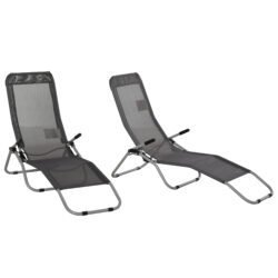Outsunny Set of 2 Outdoor Patio Chaise Recliner Portable Lounge Chairs Garden Loungers Adjustable Backrest Aosom UK