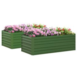 Outsunny Set of 2 Raised Beds for Garden, Galvanised Steel Outdoor Planters w/ Multi-reinforced Rods for Vegetables, Plants, Flower Aosom UK
