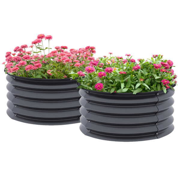 Outsunny Set of 2 Raised Garden Bed, Metal Planter Box with Safety Edging, Easy-to-assemble Stock Tank, Dark Grey Aosom UK