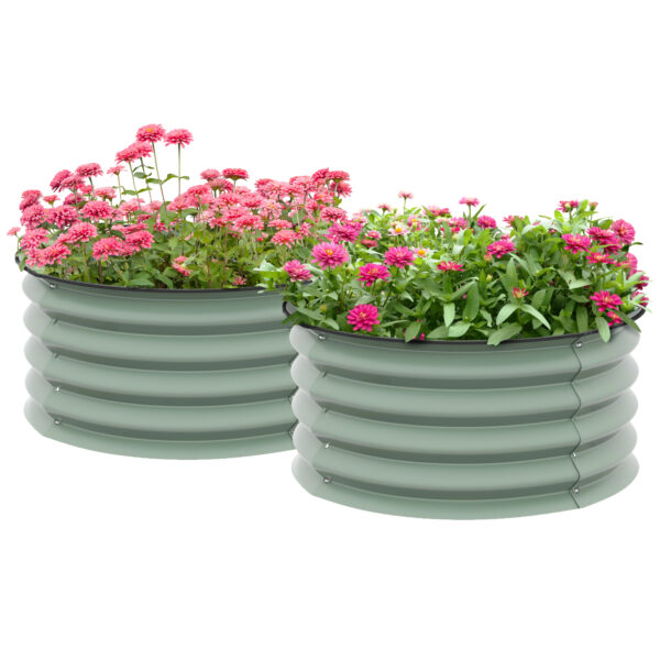 Outsunny Set of 2 Raised Garden Bed, Metal Planter Box with Safety Edging, Easy-to-assemble Stock Tank, Green Aosom UK