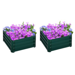 Outsunny Set of 2 Raised Garden Bed, Outdoor Elevated Galvanised Planter Box for Flowers, Herbs, 60x60x30.5cm, Green