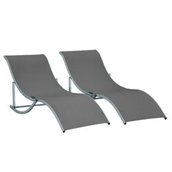 Outsunny Set of 2 S-shaped Foldable Lounge Chair Sun Lounger Reclining Outdoor Chair for Patio Beach Garden Grey Aosom UK