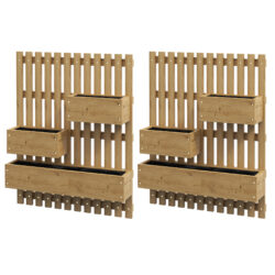 Outsunny Set of 2 Wall-mounted Wooden Garden Planters with Trellis, Drainage Holes and Movable Planter Boxes for Patio, Carbonised