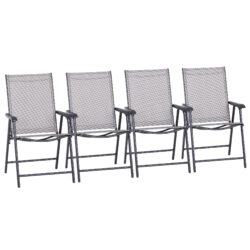 Outsunny Set of 4 Folding Garden Chairs, Metal Frame Garden Chairs Outdoor Patio Park Dining Seat with Breathable Mesh Seat, Grey Aosom UK