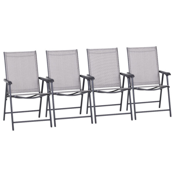 Outsunny Set of 4 Folding Garden Chairs, Metal Frame Garden Chairs Outdoor Patio Park Dining Seat with Breathable Mesh Seat, Grey Aosom UK