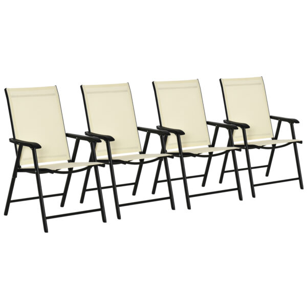 Outsunny Set of 4 Folding Garden Chairs, Metal Frame with Breathable Mesh Seat, Outdoor Patio Dining Chair, Beige Aosom UK