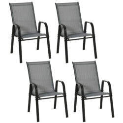 Outsunny Set of 4 Garden Dining Chair Set Stackable Outdoor Patio Furniture Set with Backrest and Armrest, Dark Grey Aosom UK