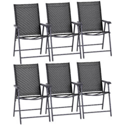 Outsunny Set of 6 Folding Garden Chairs, Metal Frame Garden Chairs Outdoor Patio Park Dining Seat with Breathable Mesh Seat, Black Aosom UK
