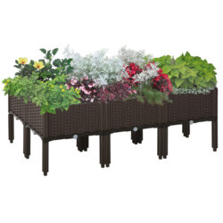 Outsunny Set of 6 Raised Planter Box for Patios, Decks & Condos, Thick Plastic, 40L x 40W x 44H cm, Brown Aosom UK