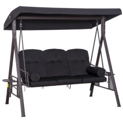 Outsunny Swing Chair Hammock Chair 3 Seater Canopy Cushion Shelter Outdoor Bench Black Aosom UK