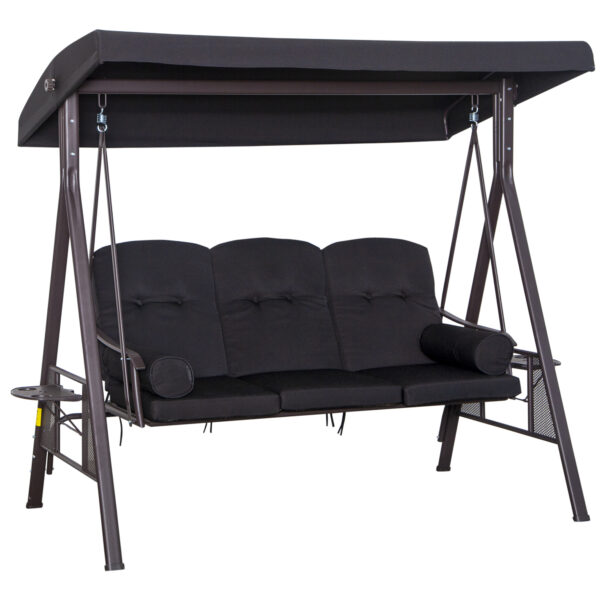 Outsunny Swing Chair Hammock Chair 3 Seater Canopy Cushion Shelter Outdoor Bench Black Aosom UK