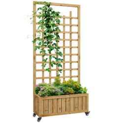 Outsunny Trellis Planter with Wheels and Bed Liner, Raised Garden Bed for Vegetables, Herbs and Flowers, 82.5L x 35W x 186Hcm Aosom UK