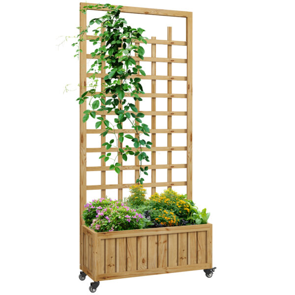 Outsunny Trellis Planter with Wheels and Bed Liner, Raised Garden Bed for Vegetables, Herbs and Flowers, 82.5L x 35W x 186Hcm Aosom UK