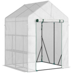 Outsunny Walk-In Greenhouse Portable Gardening Plant Grow House with 2 Tier Shelf, Roll-Up Zippered Door and PE Cover, 143 x 143 x 195 cm Aosom UK