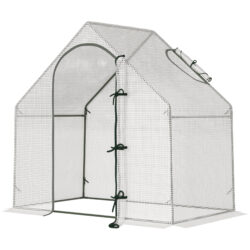 Outsunny Walk-In Greenhouse Vegetable Plant herb Garden Grow House w/ Window Roll-Up Door Steel Frame All-Year, 180x100x168cm, White Aosom UK