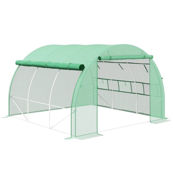 Outsunny Walk-in Polytunnel Greenhouse: With Roll-up Sidewalls, Zipped Door & 6 Ventilation Windows for Plant Growth, 3x3x2m, Green Aosom UK