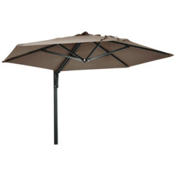 Outsunny Wall Mounted Parasol, Hand to Push Outdoor Patio Umbrella with 180 Degree Rotatable Canopy for Porch, Deck, Garden, 250 cm, Khaki