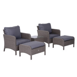 Outsunny Waterproof 2 Seater Rattan Garden Furniture Set Wicker Weave Sofa Chair with Footstool and Coffee Table Thick Cushions Dark Grey Aosom UK