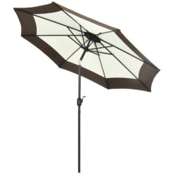 Outsunny Waterproof 2.7m Garden Parasol Umbrella w/ 8 Metal Ribs, Tilt and Crank, Outdoor Sunshades for Garden, Patio, Beach, Yard, Coffee Aosom UK